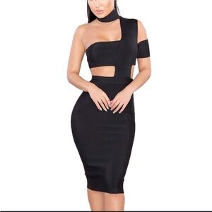 Black One Shoulder Solid Cut Out Rayon Bandage Dress Size Small New w/o Tag
